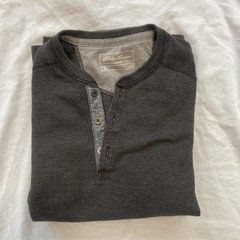 Eddie Bauer Waffle Henley Pullover Men’s Medium Black Button Long Sleeve Outdoor