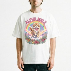 Alphamale Cat Rainbow Flowers Cute Kitten T-Shirt Whimsical Fantasy Kitty Tee