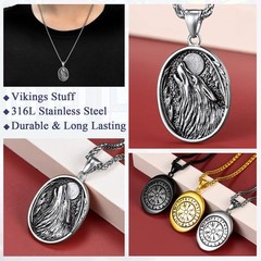 Nordic Viking Jewelry Men, Stainless Steel Vikings Stuff Wolf Compass Pendant…