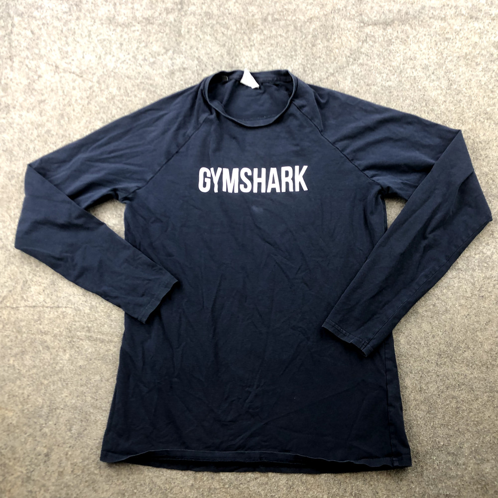 Gymshark Shirt Men Small Blue Long Sleeve Spell Out Casual Logo *