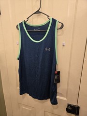 Sz L Under Armour Tech Tank HeatGear Dark Teal/Green Sleeveless Workout Shirt