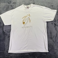 VTG Key West T-Shirt Size L White Embroidered Stitched Palm Tree Beach 90s FL