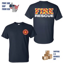 Fire Rescue Reflective Text T-Shirt classic firefighter station wear,gift
