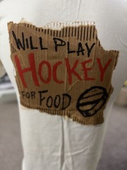 Vintage 90s Style Gildan Sports Will Play Hockey for Food White Small T-Shirt
