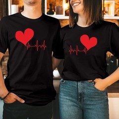 Heartbeat Lifeline Cute Red Heart EKG Valentines Matching Romantic TShirt T-1526