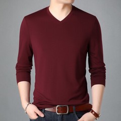 Men Men’s Long-Sleeved V-Neck Shirt T-Shirt Pure Color Casual Pullover Tops