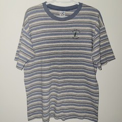 Vintage Cal Cru Kodiak Alaska Short Sleeve T-Shirt Size Large Striped Blue Gray
