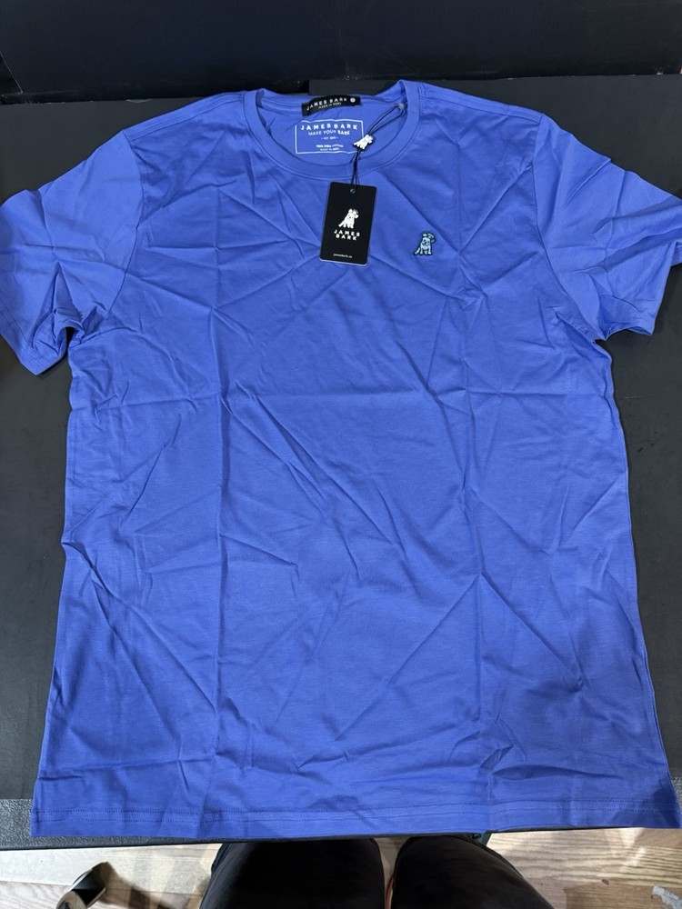 NEW James Bark Men Size L Pima Cotton Crew Neck Jersey T-Shirt Blue Luxury Basic