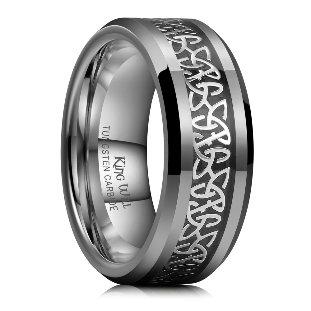 Celtic Knot Tungsten Carbide Ring, 8mm Gunmetal Silver Wedding Band for Men C…