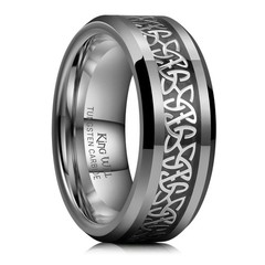 Celtic Knot Tungsten Carbide Ring, 8mm Gunmetal Silver Wedding Band for Men C…