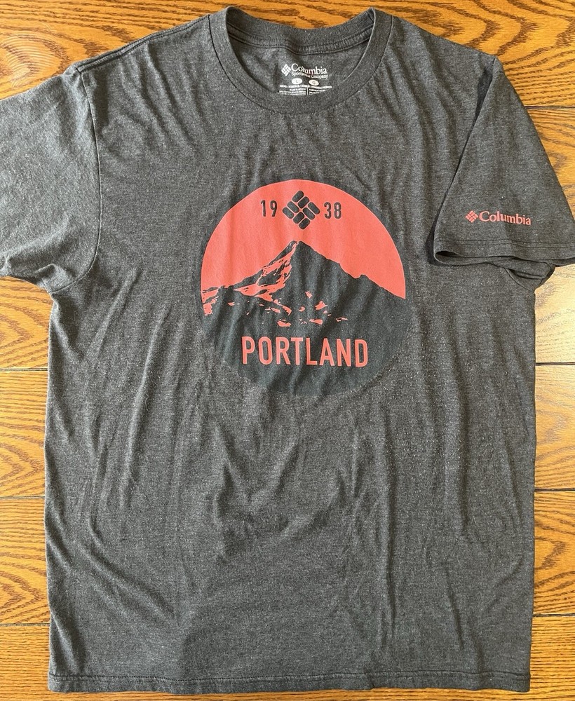 Columbia Sportswear Men’s 1938 Portland Gray Black Red Graphic T- Shirt Size L