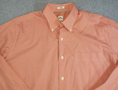 Peter Millar Crown Finish Button Down Shirt Mens Orange White Micro Check Size L