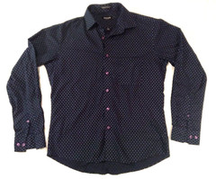 Pierre Cardin Slim Fit Shirt Dk Blue w/White Polka Dots, Men’s Size M=15-15 1/2
