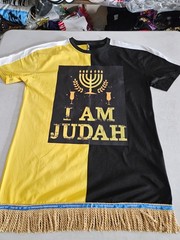100% Cotton Two Tone Yellow/Black I Am Judah Tee Shirt Gold Fringes