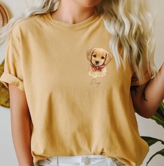 Custom Watercolor Pet Face Comfort Tee Personalized Pet Portrait Dog Cat Lover