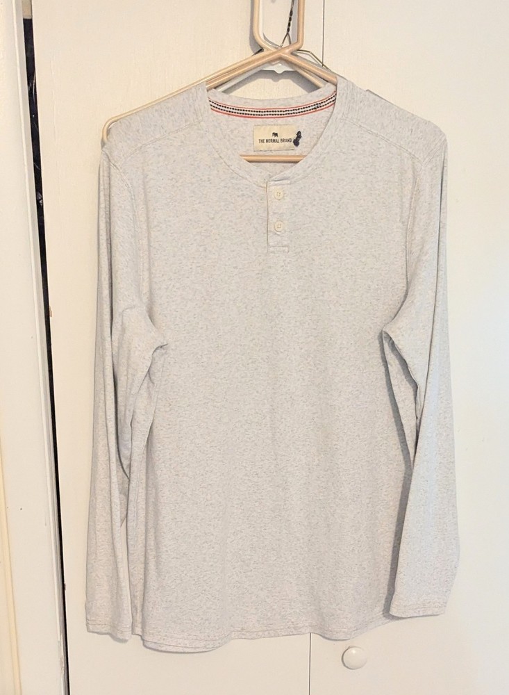 The Normal Brand Puremeso Two Button Henley Size L Gray Long Sleeve