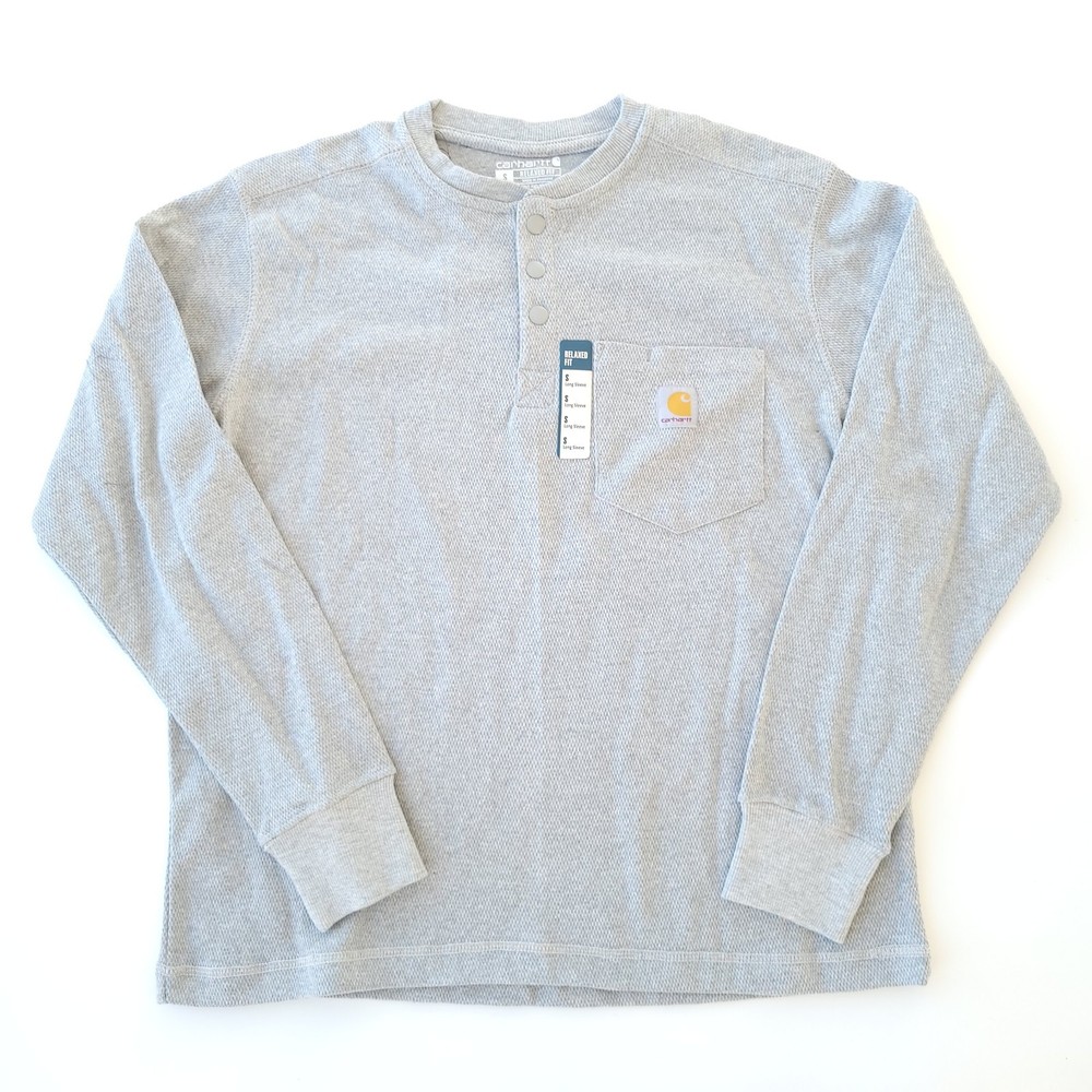 NWT Carhartt SMALL Relaxed Fit Heavyweight L/S Henley Pocket Thermal Shirt Gray
