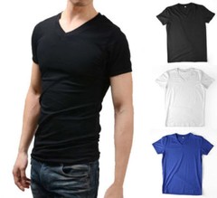 V Neck T Shirts Short Sleeve Blend Blank Tee Slim Fit Casual Solid Tee Top Soft