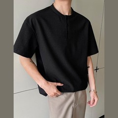 Men’s Casual Lightweight T Shirt Imitation Linen Texture Collar Design