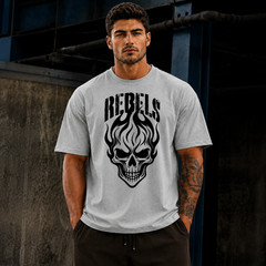 Rebels Skull Graphic Oversized T-Shirt Gothic Streetwear Men’s Gym Workout Tee