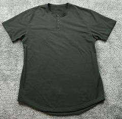 BYLT Shirt Mens Large Green Henley Drop-Cut Curved Hem Tagless Soft Tee Casual