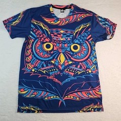 INTO THE AM Men’s XL Blue Owl Design T Shirt Psychedelic Trippy All Over Print