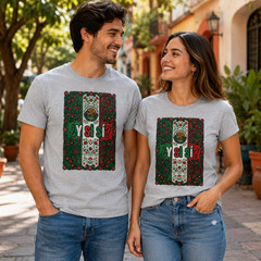 Mexico Flag Eagle Eagle Floral Culture T-Shirt Mens S- 3XL Black