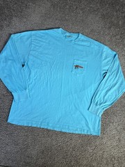 Hooters Shirt Mens 2XL Blue Pocket Logo Restaurant Crew Neck Long Sleeve
