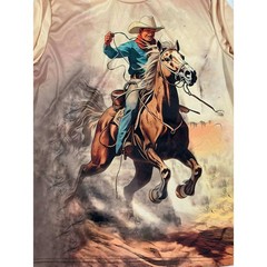 Mens Long Sleeve Graphic Tee Cowboy Horse Riding Western Style Shirt