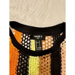 Mesh Crochet Knit Shirt Men’s Small Striped Festival Coastal Y2K Sheer Unisex