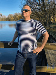 Dark Blue Sailor TShirt Striped Short Sleeved Telnyashka Тельняшка (M)