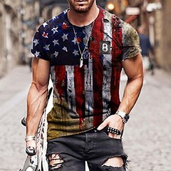 Men’s Fourth of July American Flag Casual Fashion Slim Fit Short Sleeve T-shirts