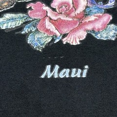 Vintage 1990s Maui Hawaii Pink Roses And Butterflies Black T-Shirt Size XL
