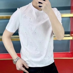 New Men Fashion Trend Starry Print Summer Streetwear Short Sleeve Black T-Shirt