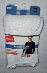 HANES Base Layer Thermal Stretch Long Sleeve Crewneck Grey White Men’s 2XL