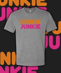 Dunkin Donuts Dunkie Junkie Coffee logo T Shirt Adult and youth size Fast Ship