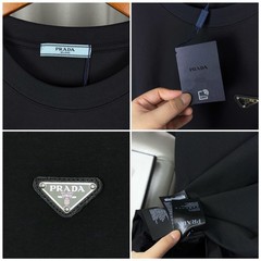 Prada minimalist 3D embroidered letter logo solid color unisex round neck t-shir