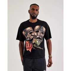 BKYS NWT Black Rhinestone Theater Masks Rose Graphic T Shirt Size S Streetwear