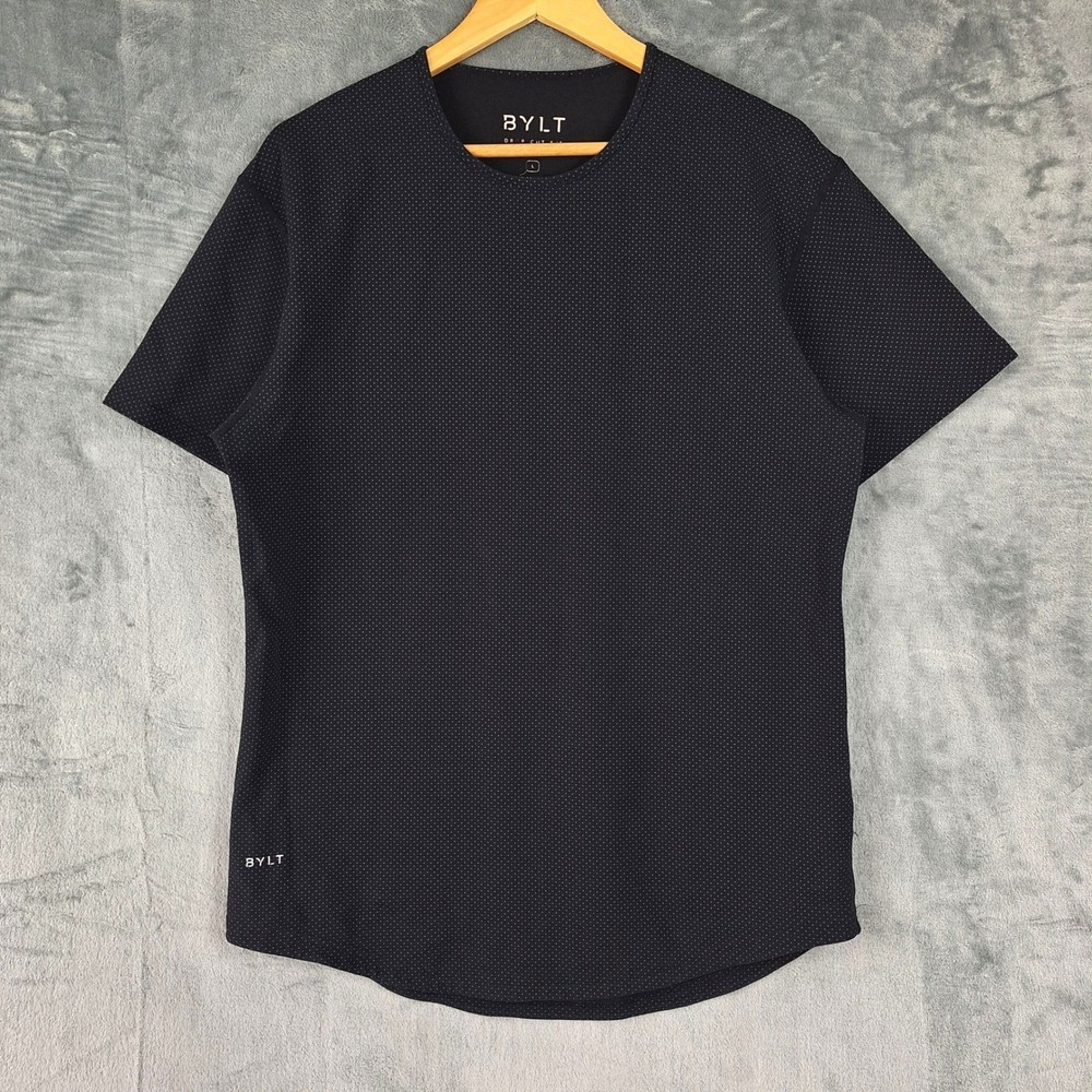 Bylt Shirt Mens Large Black Drop Cut Lux Short Sleeve Casual Polka Dot Stretch