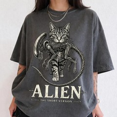 Alien Cat T-Shirt, Funny Sci-Fi Horror Movie Parody Tee, Cat Lover Gift