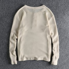 Retro Thread Cuff Knitted Waffle T-Shirt Men’s Long Sleeve Henry Collar Shirt