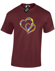 2 PRIDE HEARTS MENS T SHIRT GAY PRIDE LGBTQ COMMUNITY LESBIAN RAINBOW FLAG TOP