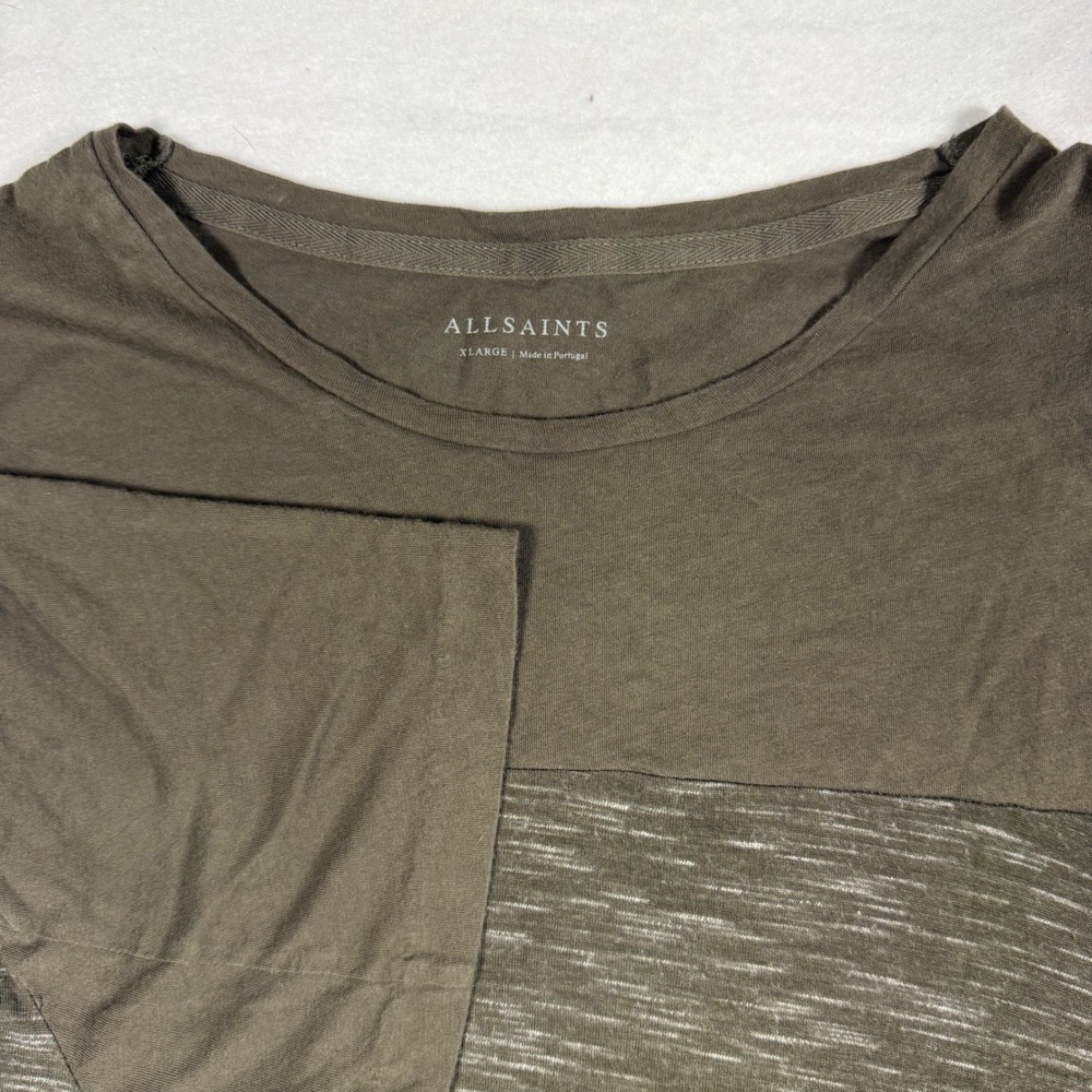 AllSaints Pavant Crew T-Shirt XL Olive Green Space Dye Paneled Slub MD014G