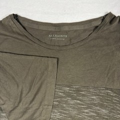 AllSaints Pavant Crew T-Shirt XL Olive Green Space Dye Paneled Slub MD014G