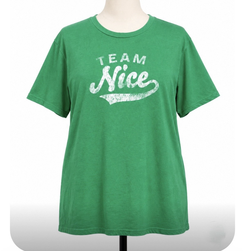 Holiday Time Team Nice Santa Graphic Print Green T-Shirt XL Crew Neck SS