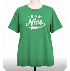 Holiday Time Team Nice Santa Graphic Print Green T-Shirt XL Crew Neck SS