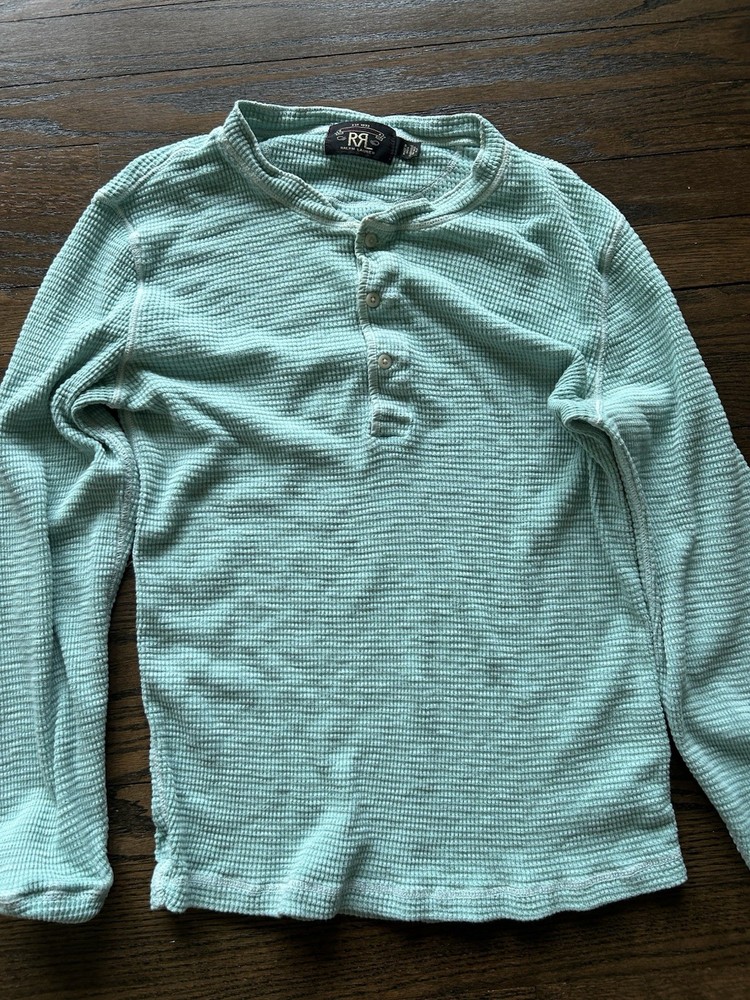 RRL Ralph Lauren Men’s Green Waffle Knit Henley Shirt Long Sleeve Size L