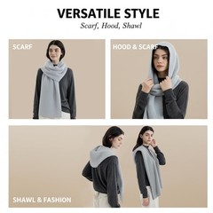 Hooded Scarf Women Winter Warm Knitted 2in1 Hat Balaclava Neck Warmer