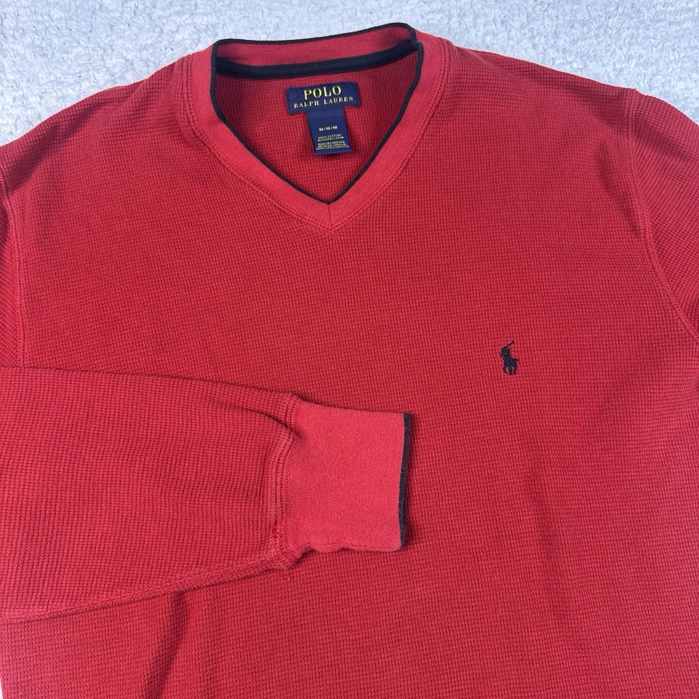 Polo Ralph Lauren Shirt Men Medium Red Waffle Thermal Long Sleeve Sleepwear