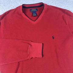 Polo Ralph Lauren Shirt Men Medium Red Waffle Thermal Long Sleeve Sleepwear